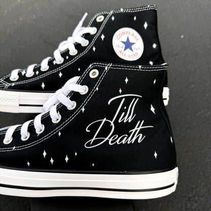 till death ring finger customized Converse High Top Shoes for Groom wedding sneakers