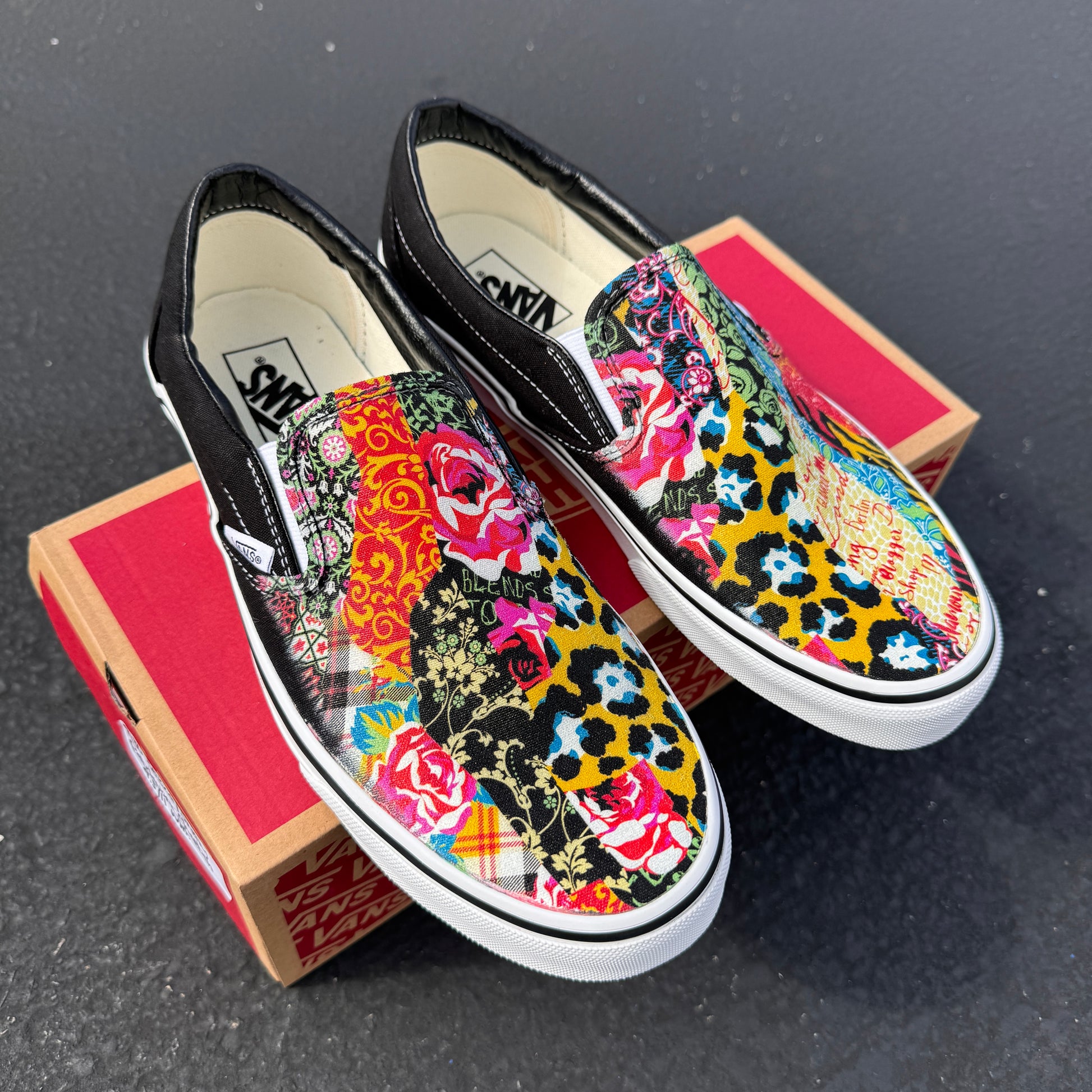 custom vans shoes with roses and cheetah print