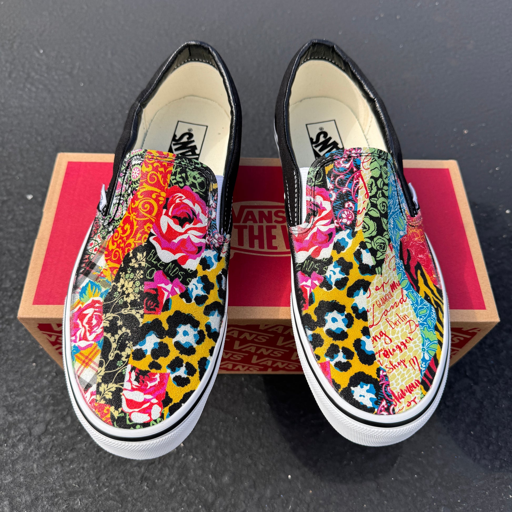 custom vans shoes with roses and cheetah print