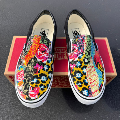 custom vans shoes with roses and cheetah print