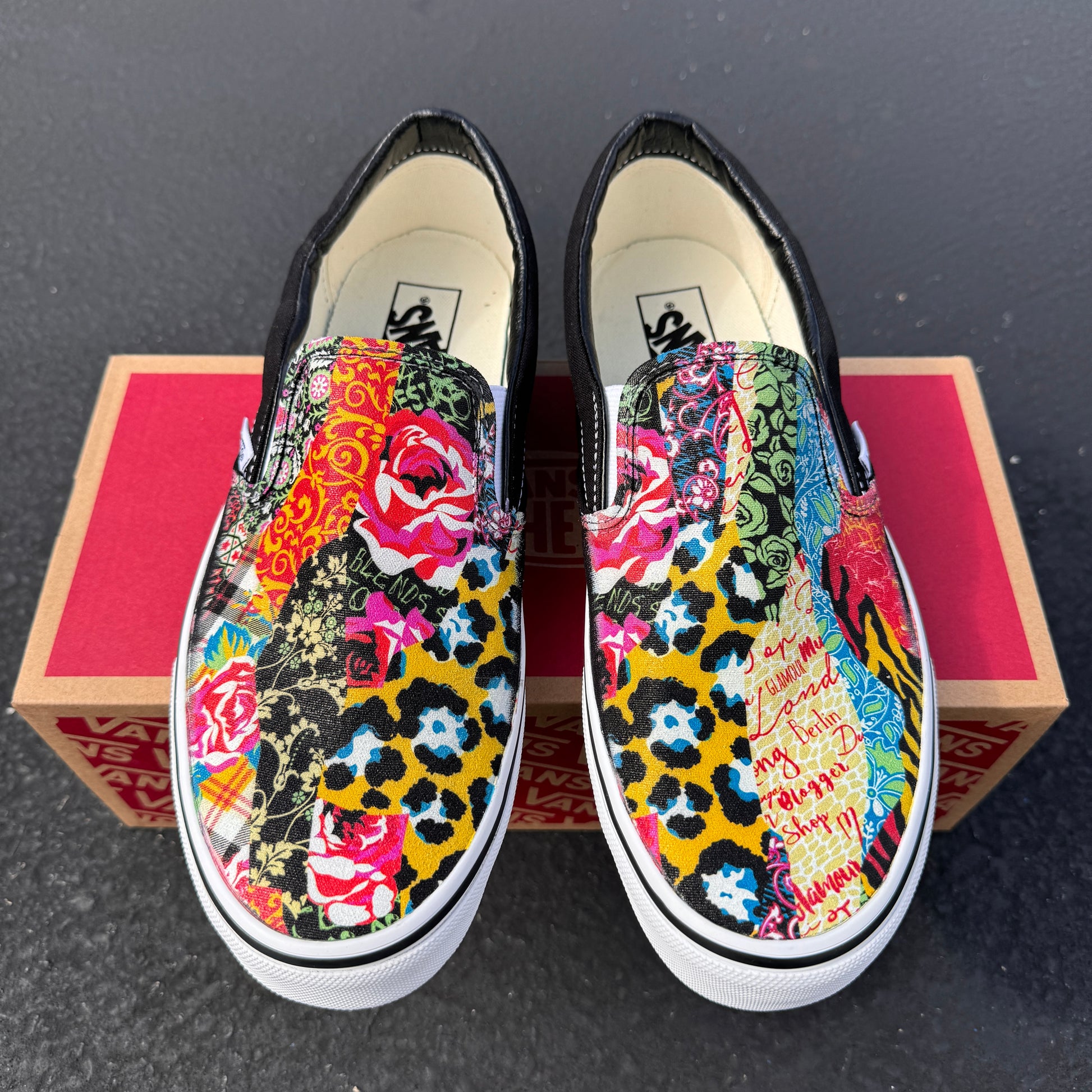 custom vans shoes with roses and cheetah print