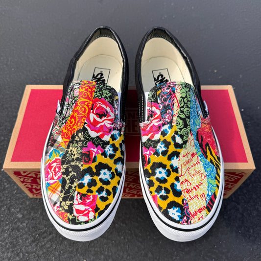 custom vans shoes with roses and cheetah print