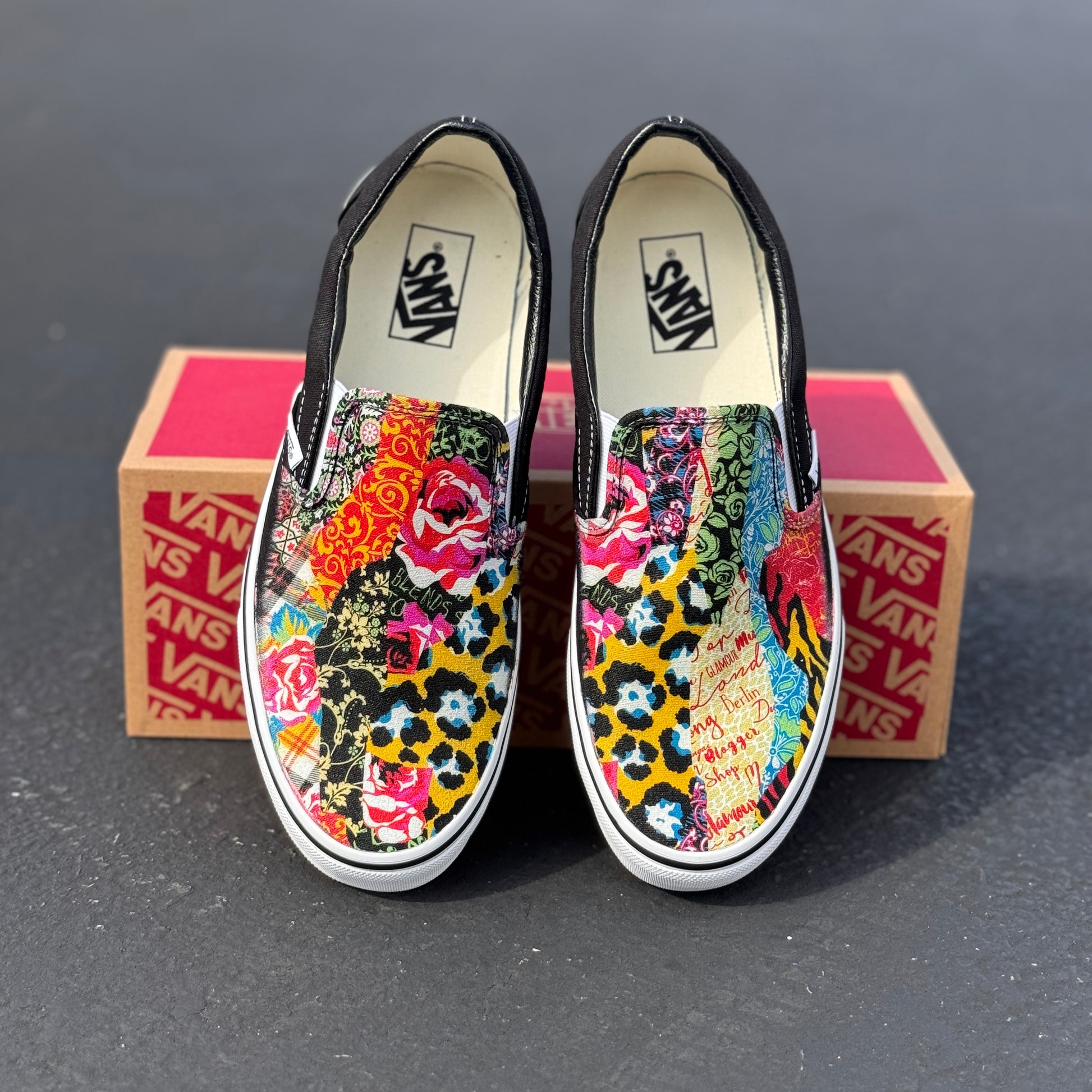 custom vans shoes with roses and cheetah print