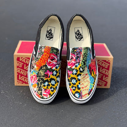 custom vans shoes with roses and cheetah print