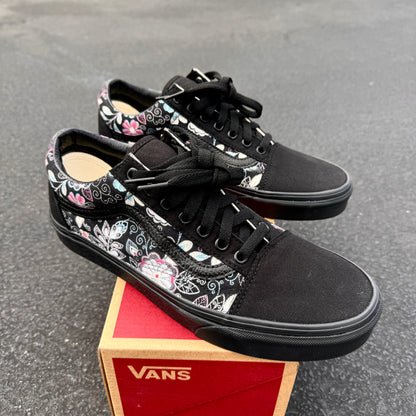 Embroidery Inspired Black/Black Old Skool Low Top Vans Shoes - Custom Vans Shoes for Women and Men