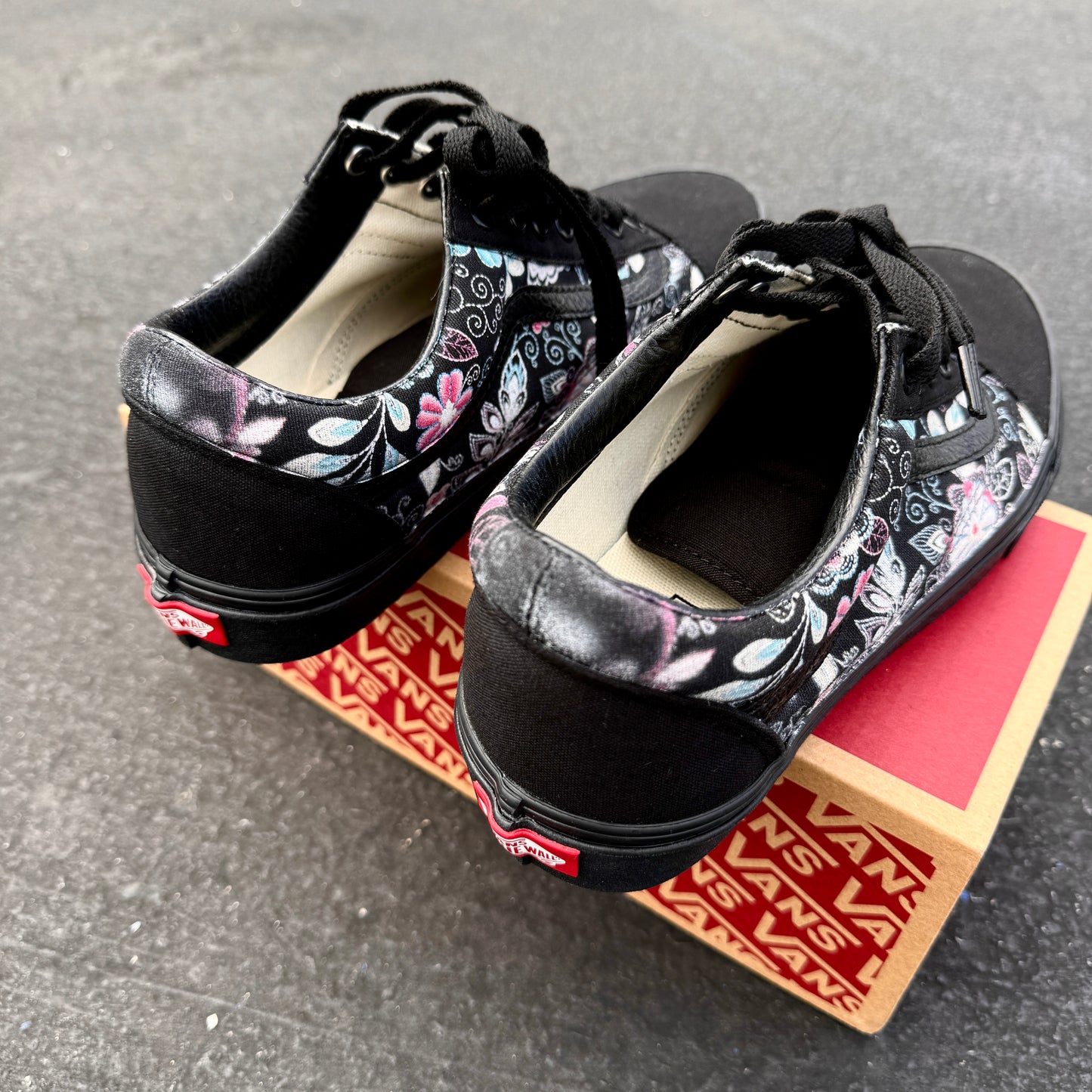 Embroidery Inspired Black/Black Old Skool Low Top Vans Shoes - Custom Vans Shoes for Women and Men