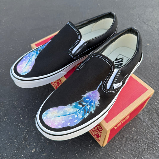 custom painted feather vans slip on shoes