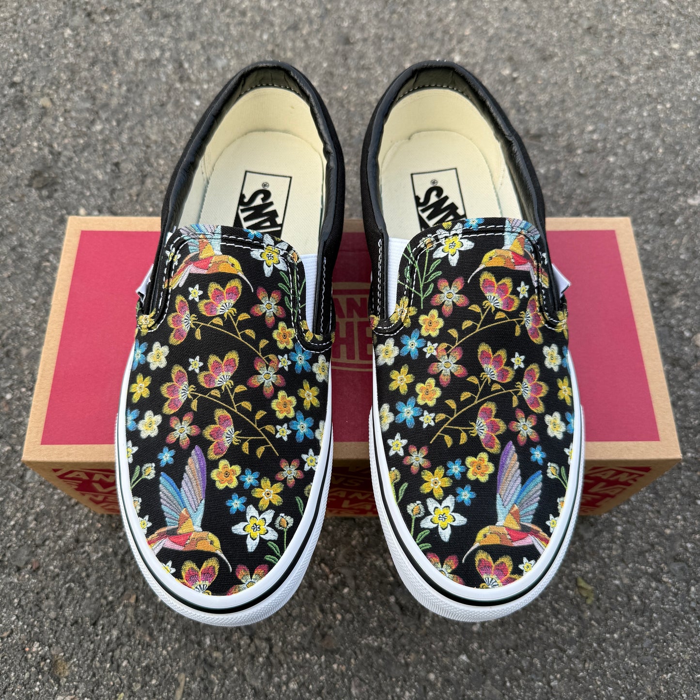 customized vans slip on shoes hummingbird embroidery floral embroidered painted sneakers