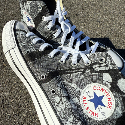 New York map vintage custom converse high top sneakers men and women shoes