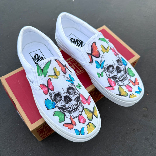 butterfly skull vans slip on shoes