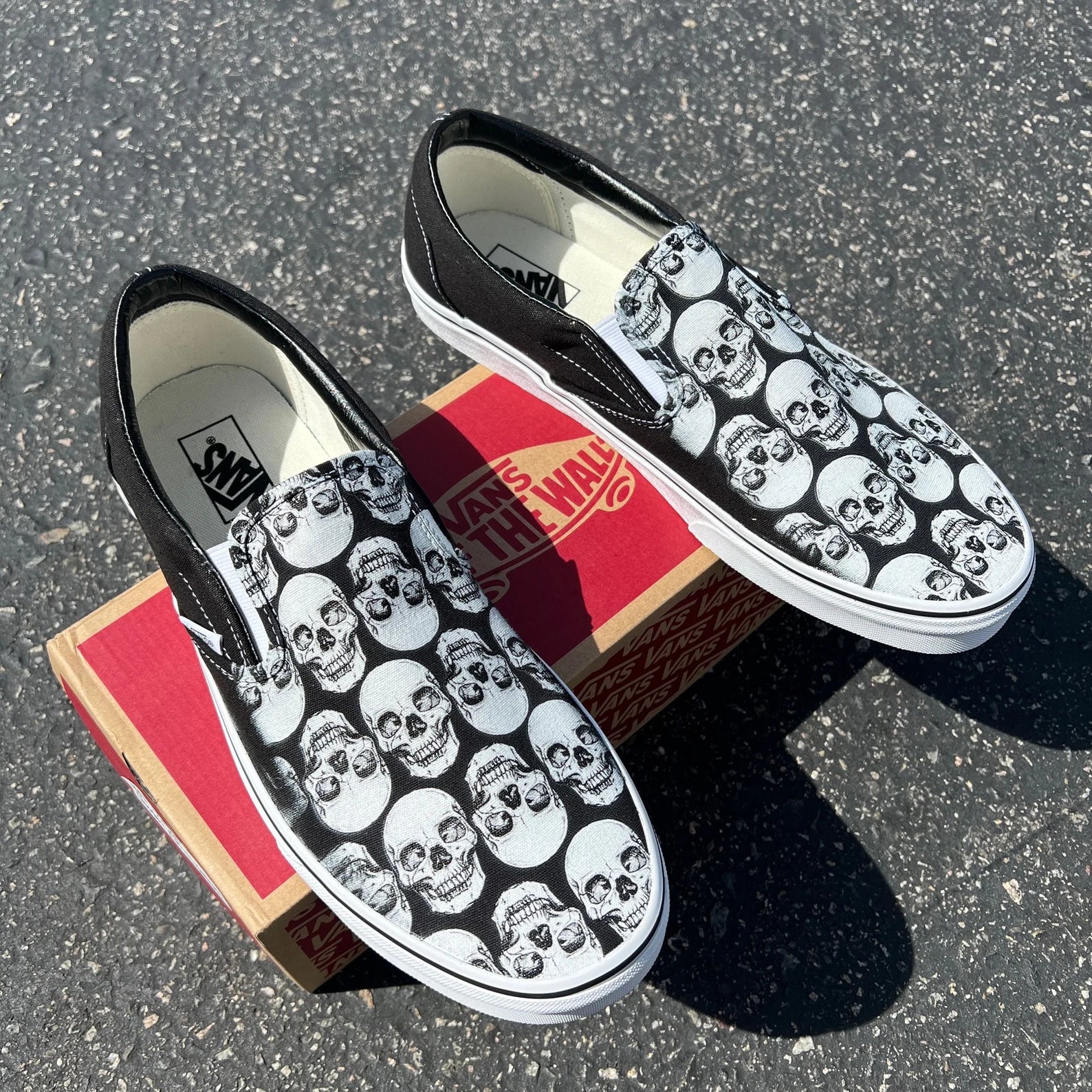 custom skull vans slip on shoes halloween costume 