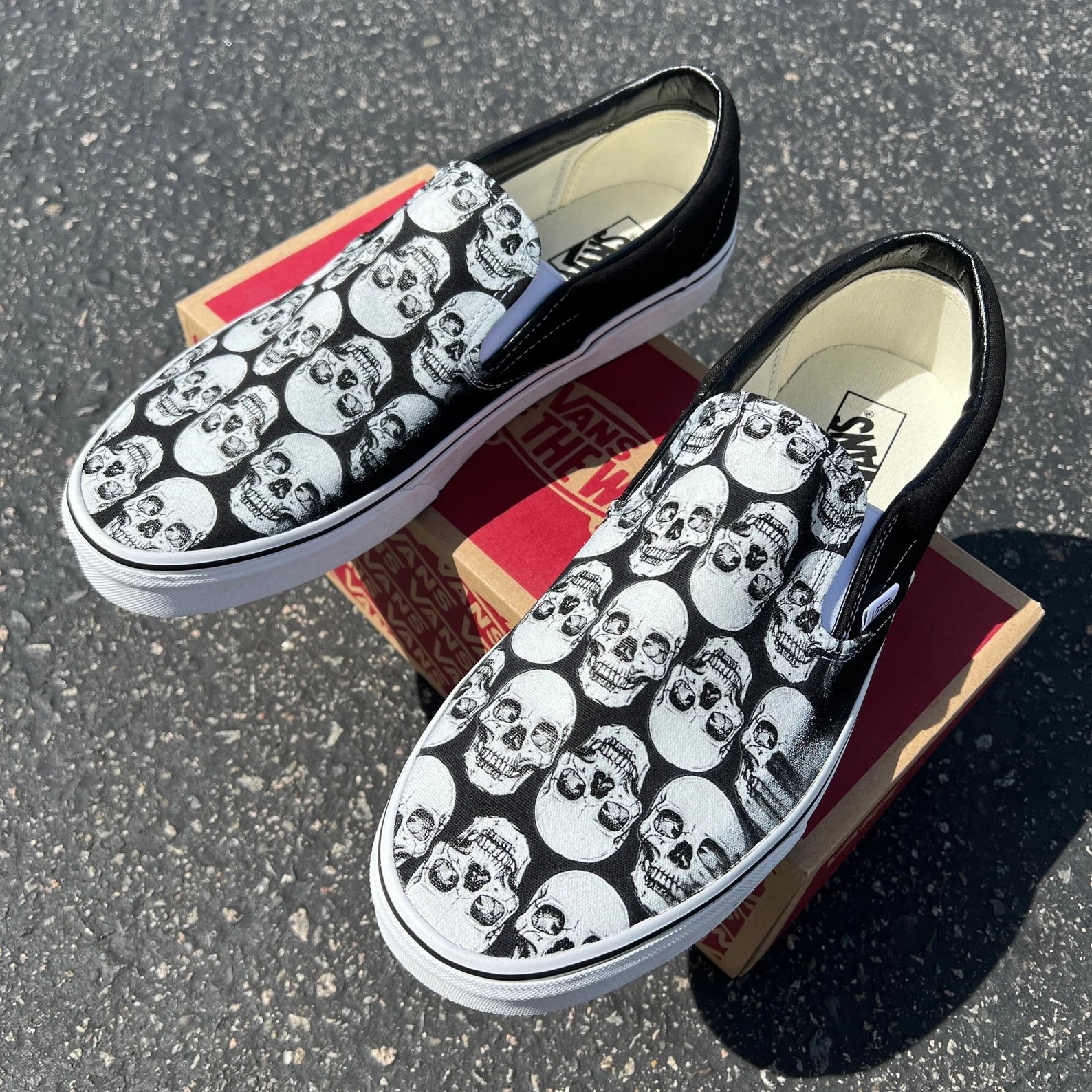 custom skull vans slip on shoes halloween costume 