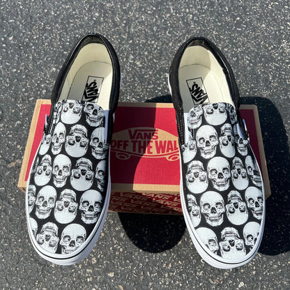 custom skull vans slip on shoes halloween costume 