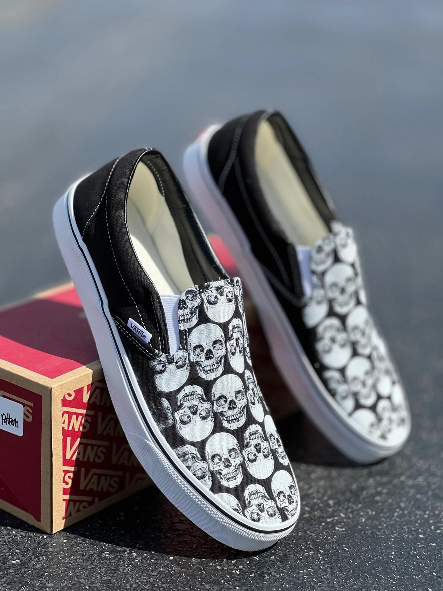 custom skull vans slip on shoes halloween costume 