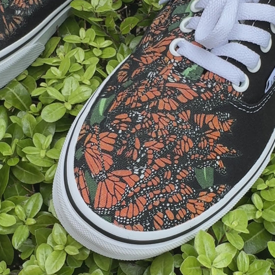 Checkerboard Monarch Butterfly Custom Vans Brand Slip-on Shoes 