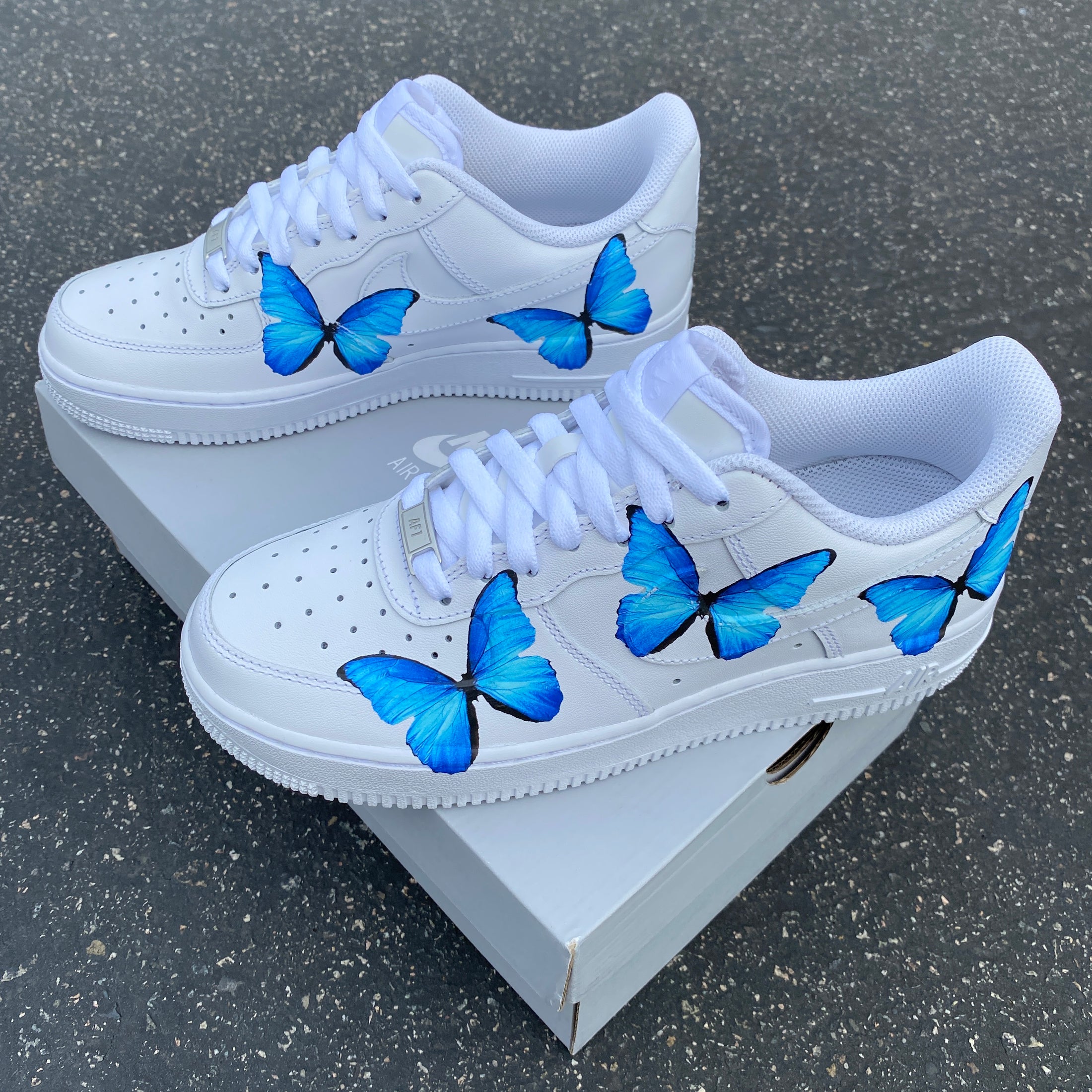 Custom Nike Air Force 1 Blue ButterFLY - Custom Nike Air Force 1 Shoes ...