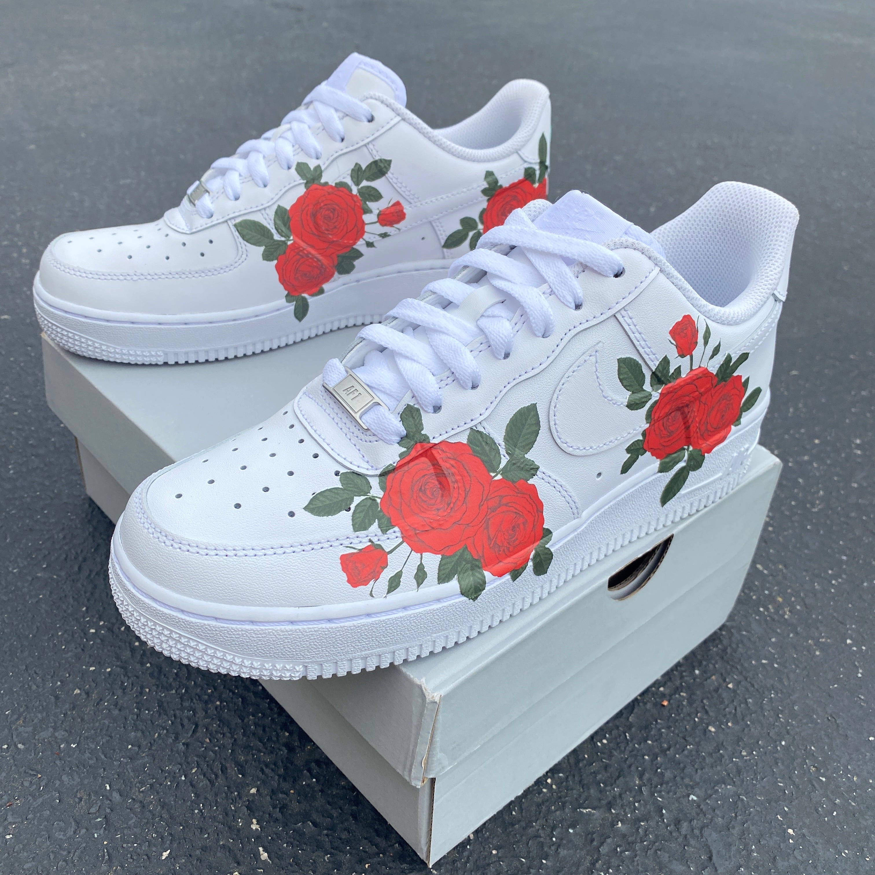 Custom Nike Air Force 1 Red Rose Custom Nike Shoes