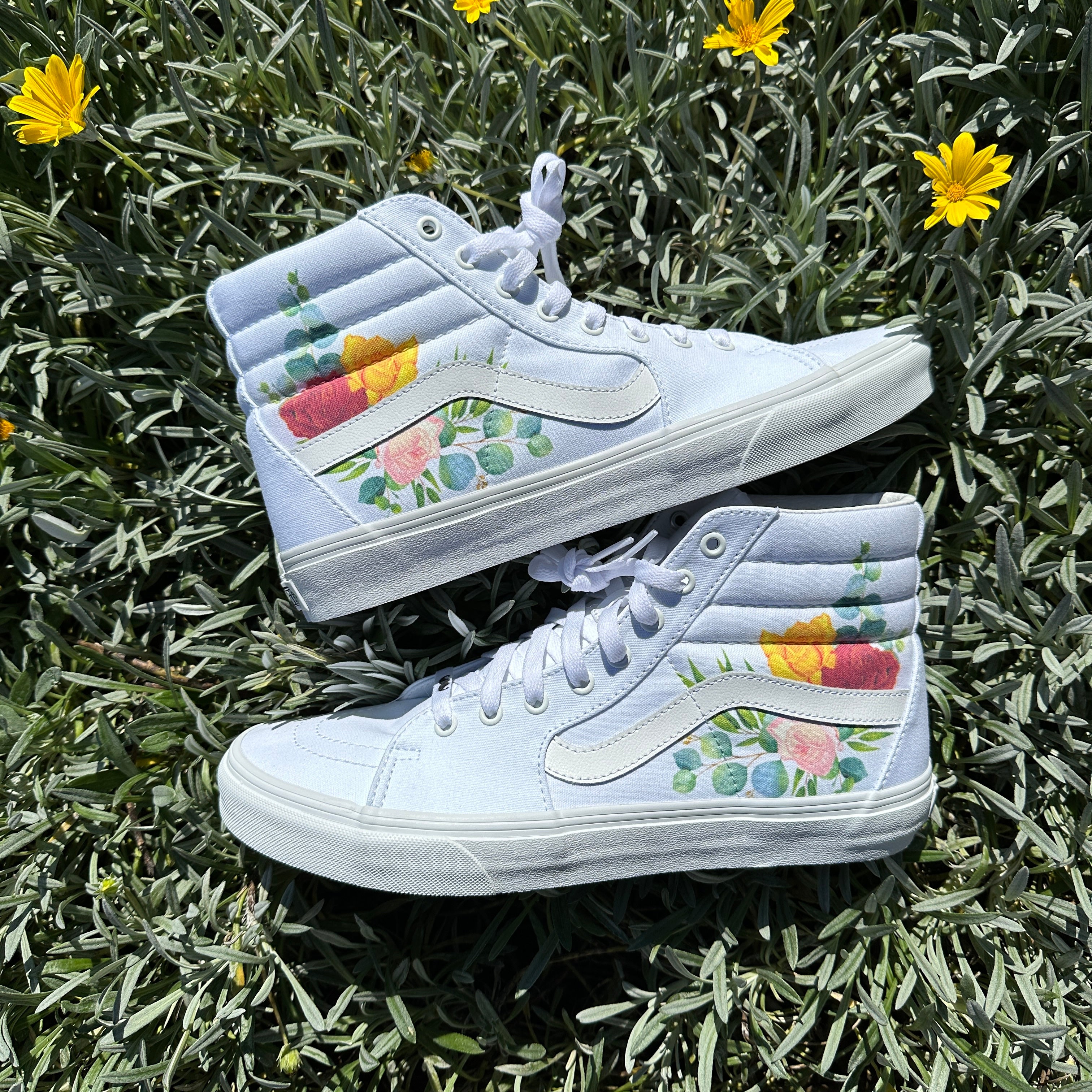 Rose Flower Red Yellow Pink Floral Spring Design White Sk8 Hi