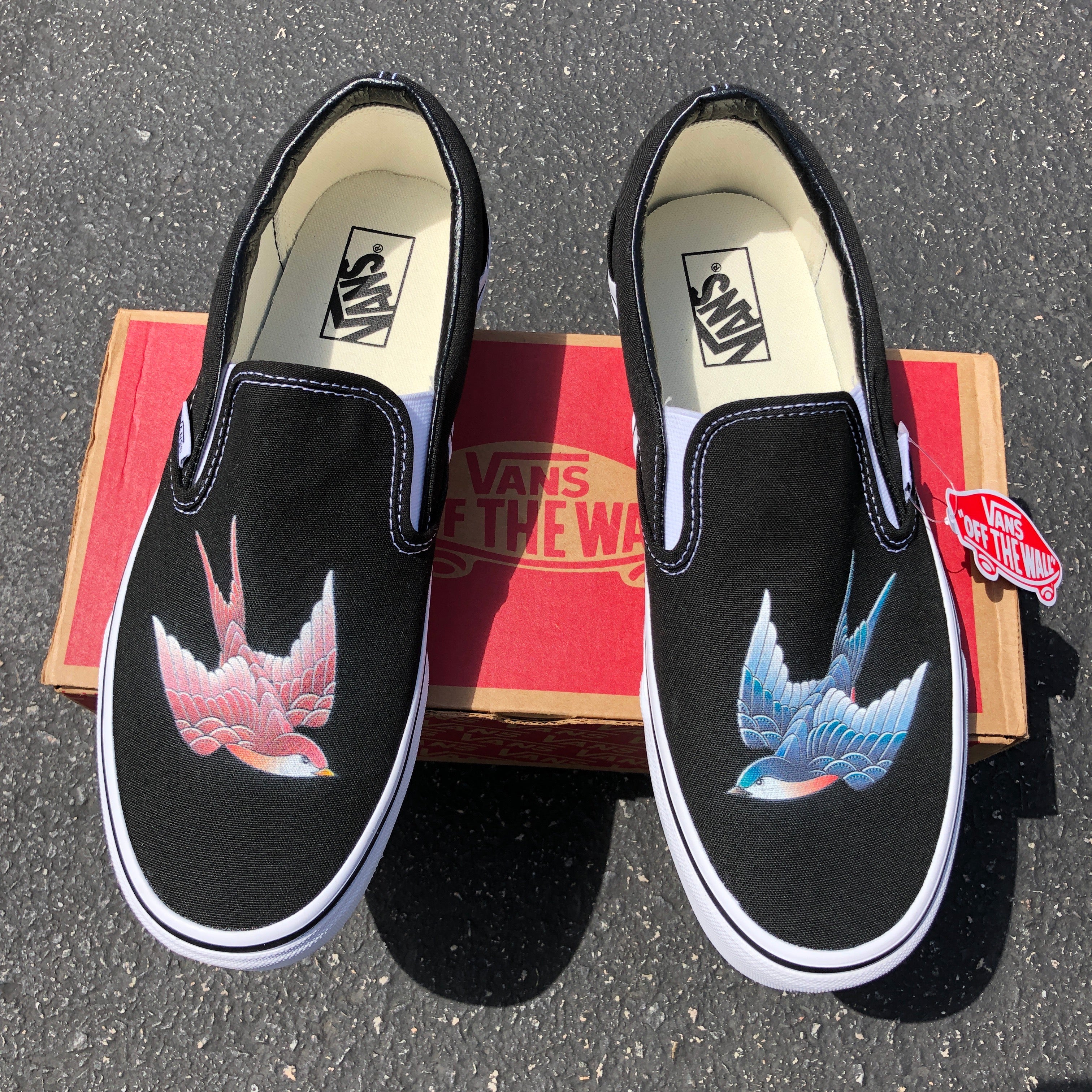 Pink and blue slip on clearance vans