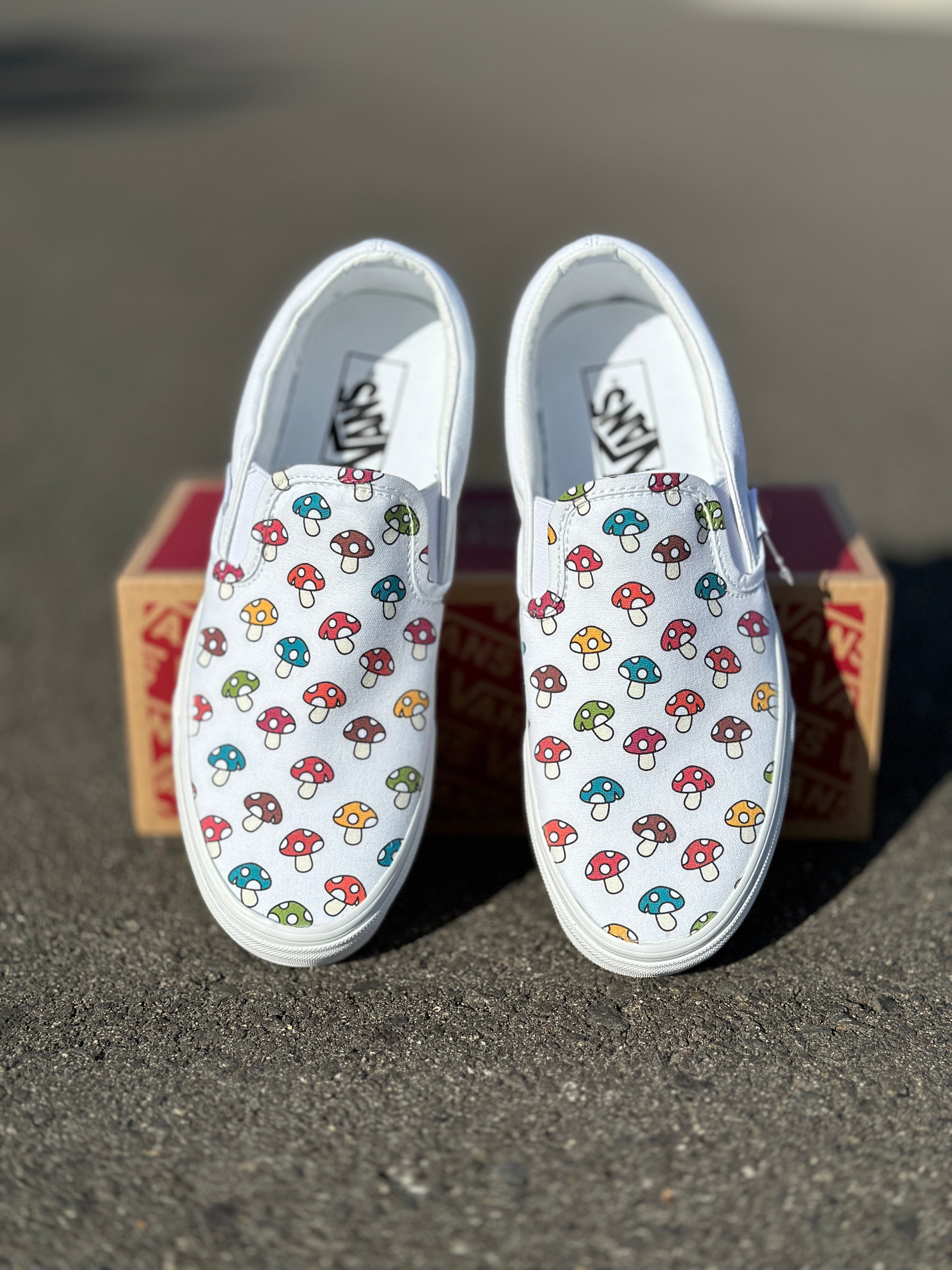 Custom white store slip on vans