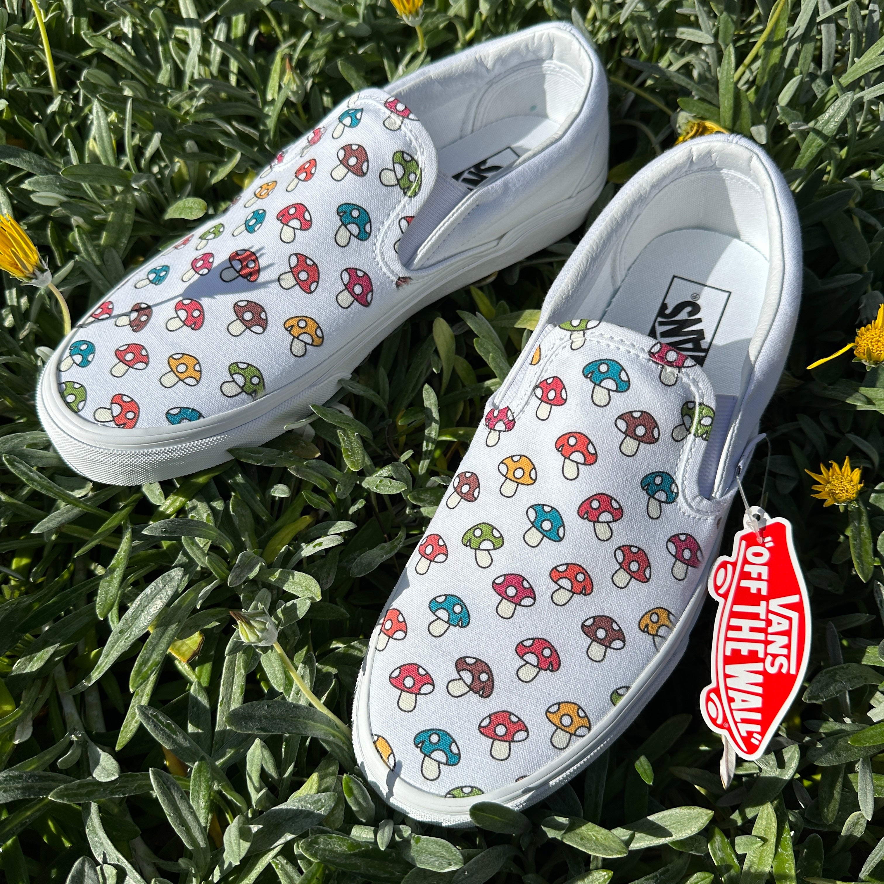 Custom Vans Mushy Mushroom White Slip On Shoes Custom Vans Shoes