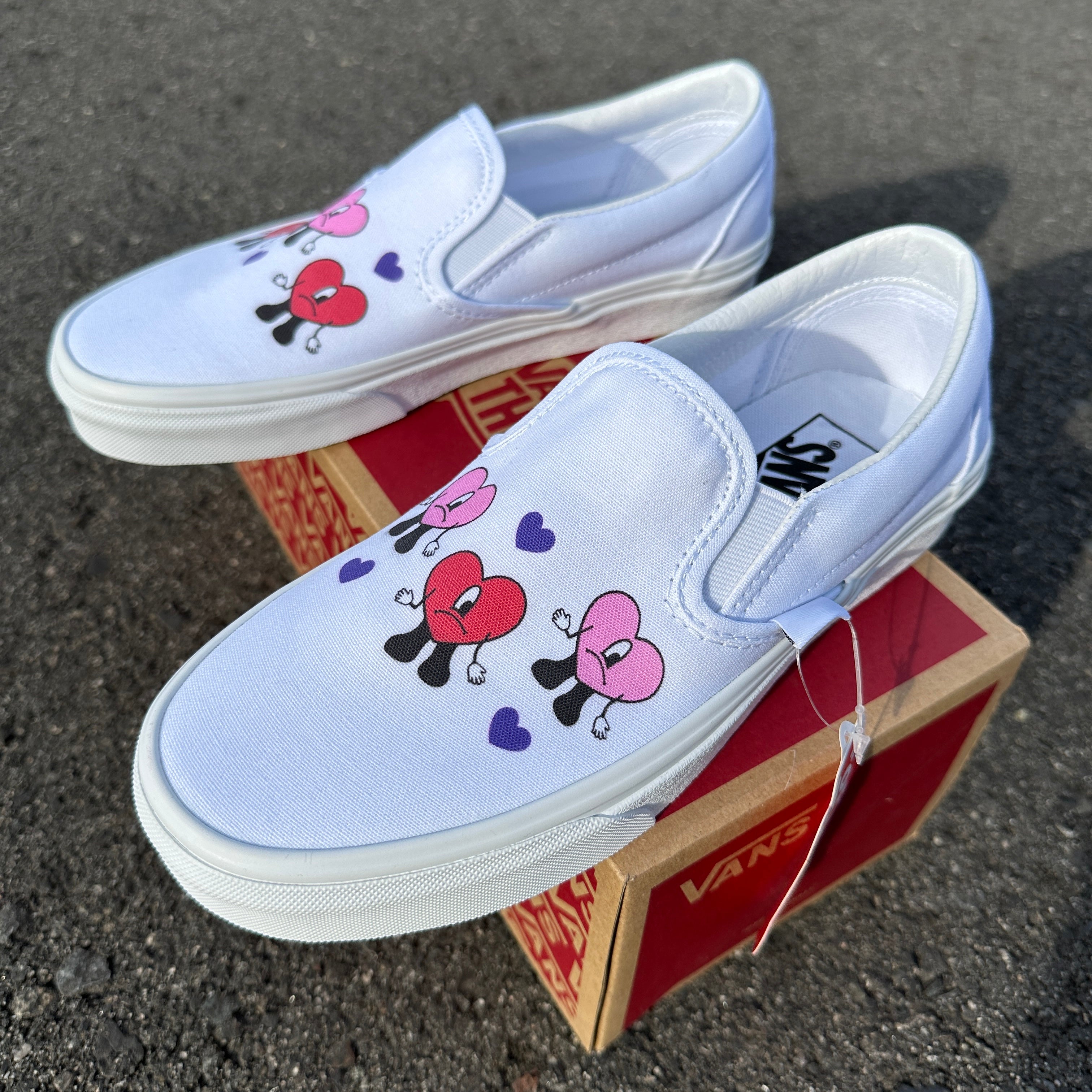 Bad Bunny Valentines Day Heart Band Custom Slip On Vans LIMITED TIME ONLY Custom Vans Shoes