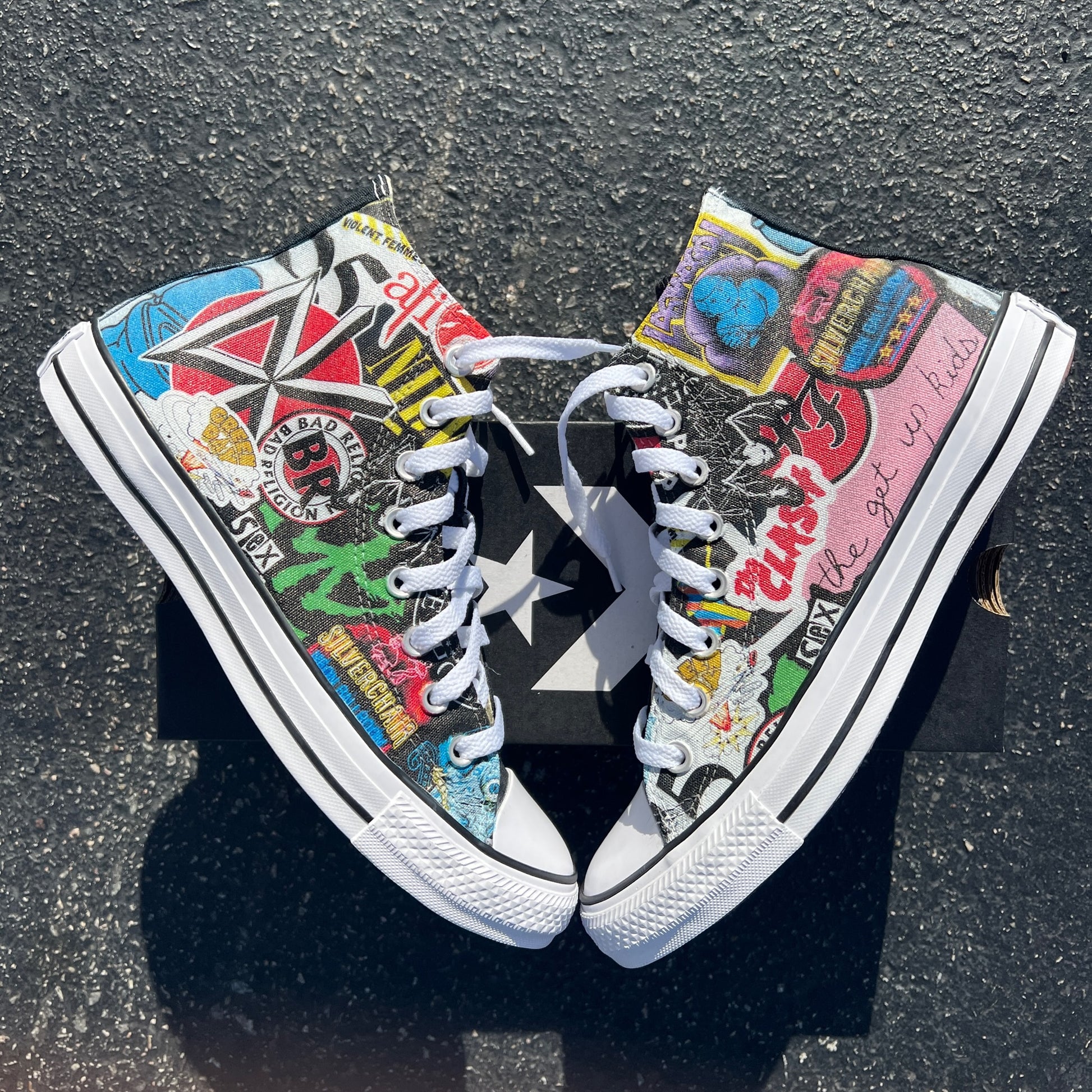 Pracht Vergissing verkoper Punk Rock and Roll Alternative Band Stickers Custom High Top Sneakers –  BlvdCustom