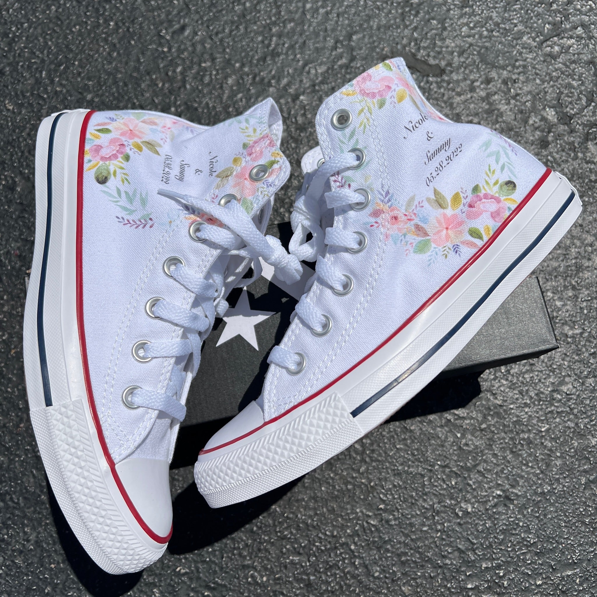 White cheap floral converse