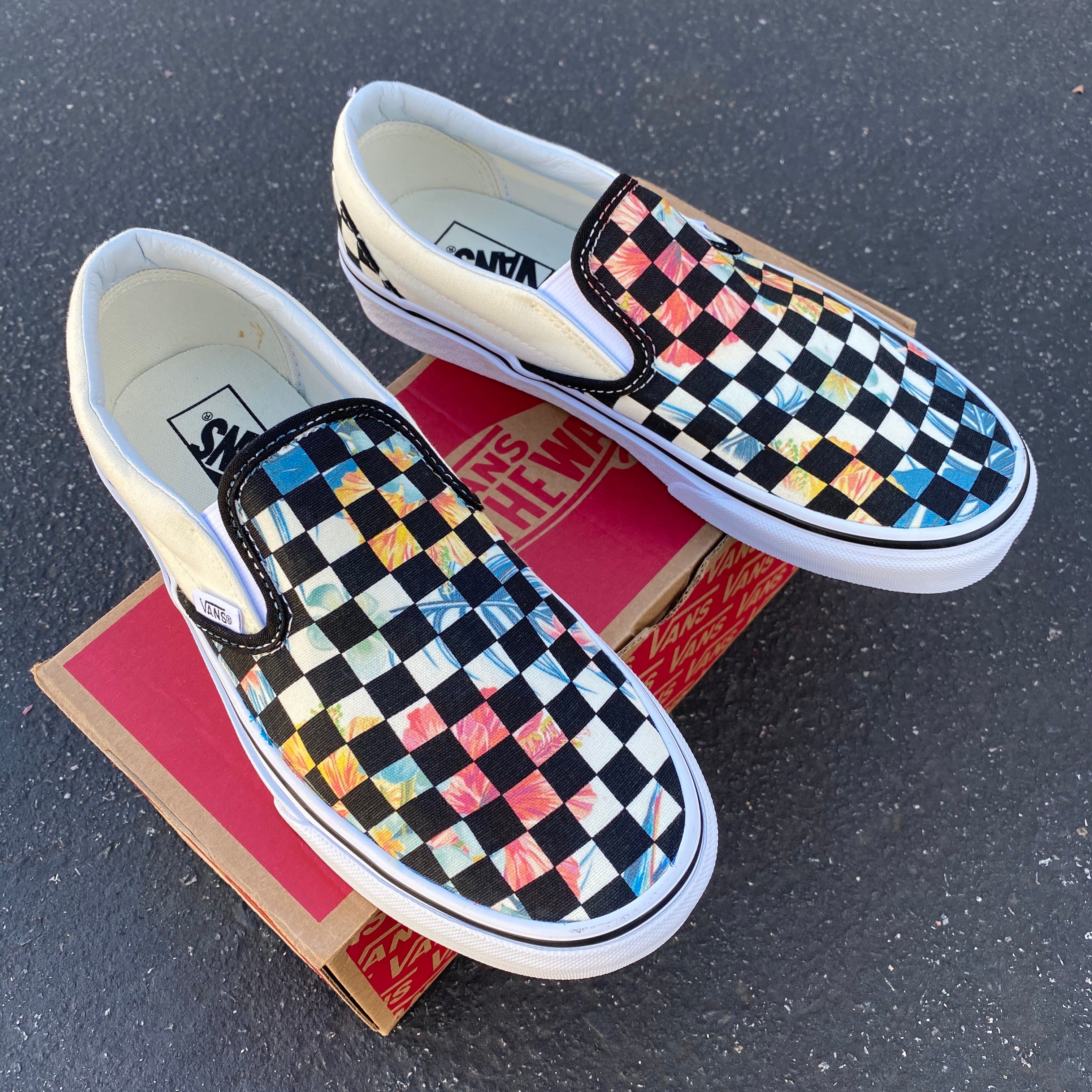 Custom checkered clearance slip on vans