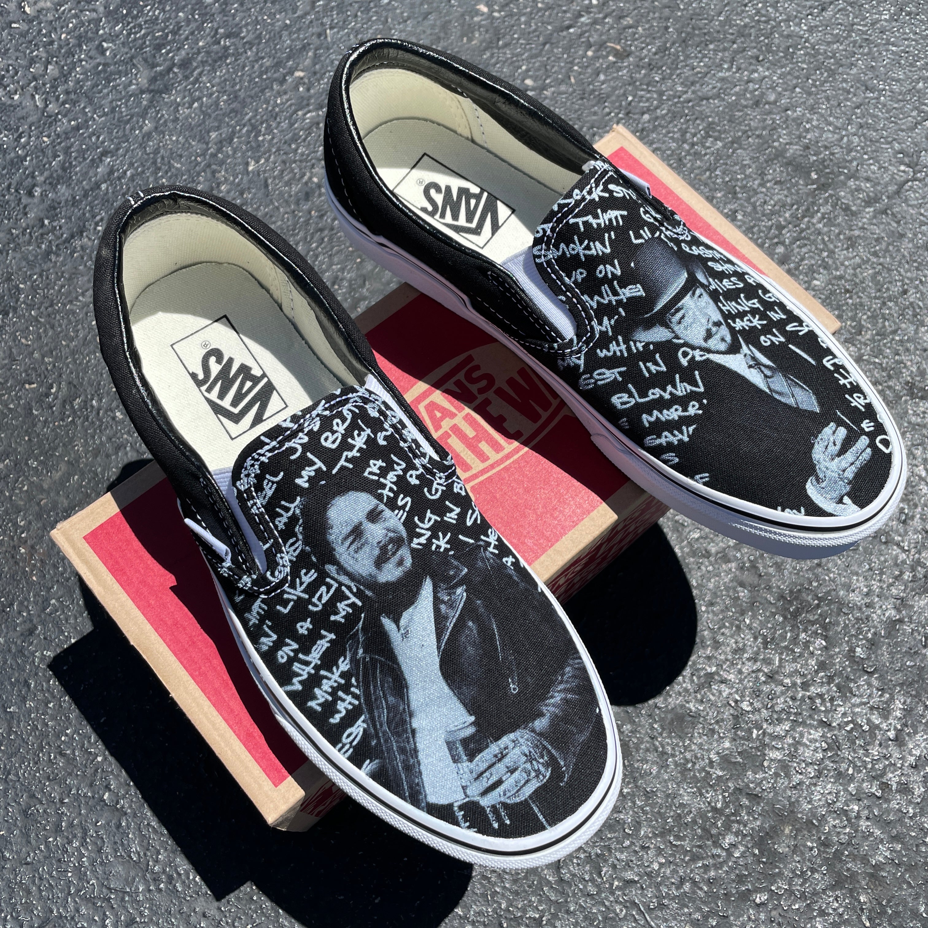 Post Malone Black Slip On Vans Black And White BlvdCustom