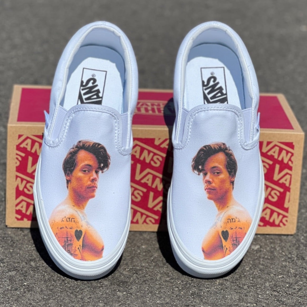 Harry Styles Custom Sneakers White Slip On Vans