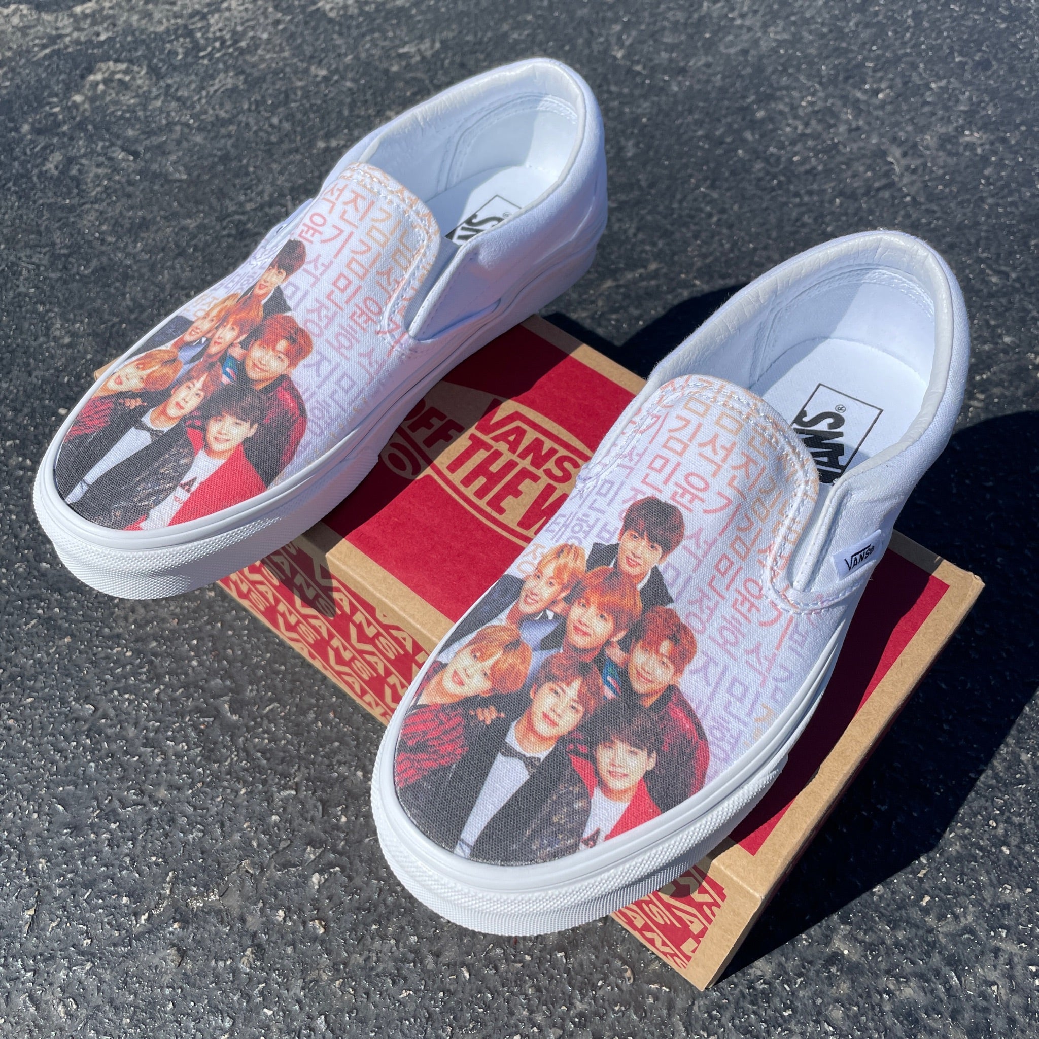 Custom white vans sale slip ons