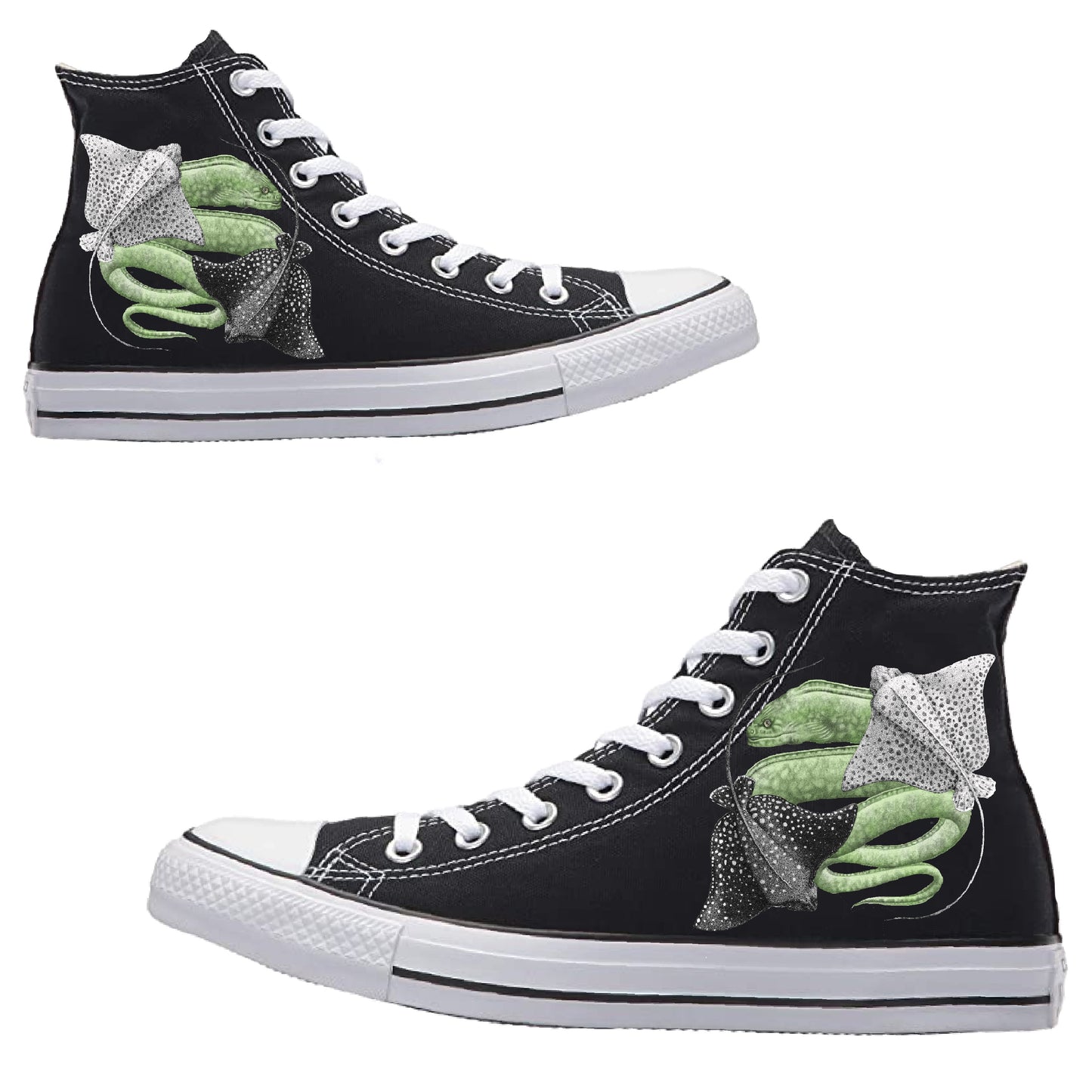 Custom Converse Shoes - Ebb and Flow High Tops - Black Or White