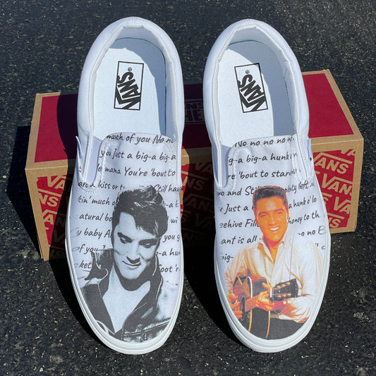 Elvis Presley Custom Shoes - White Slip Ons