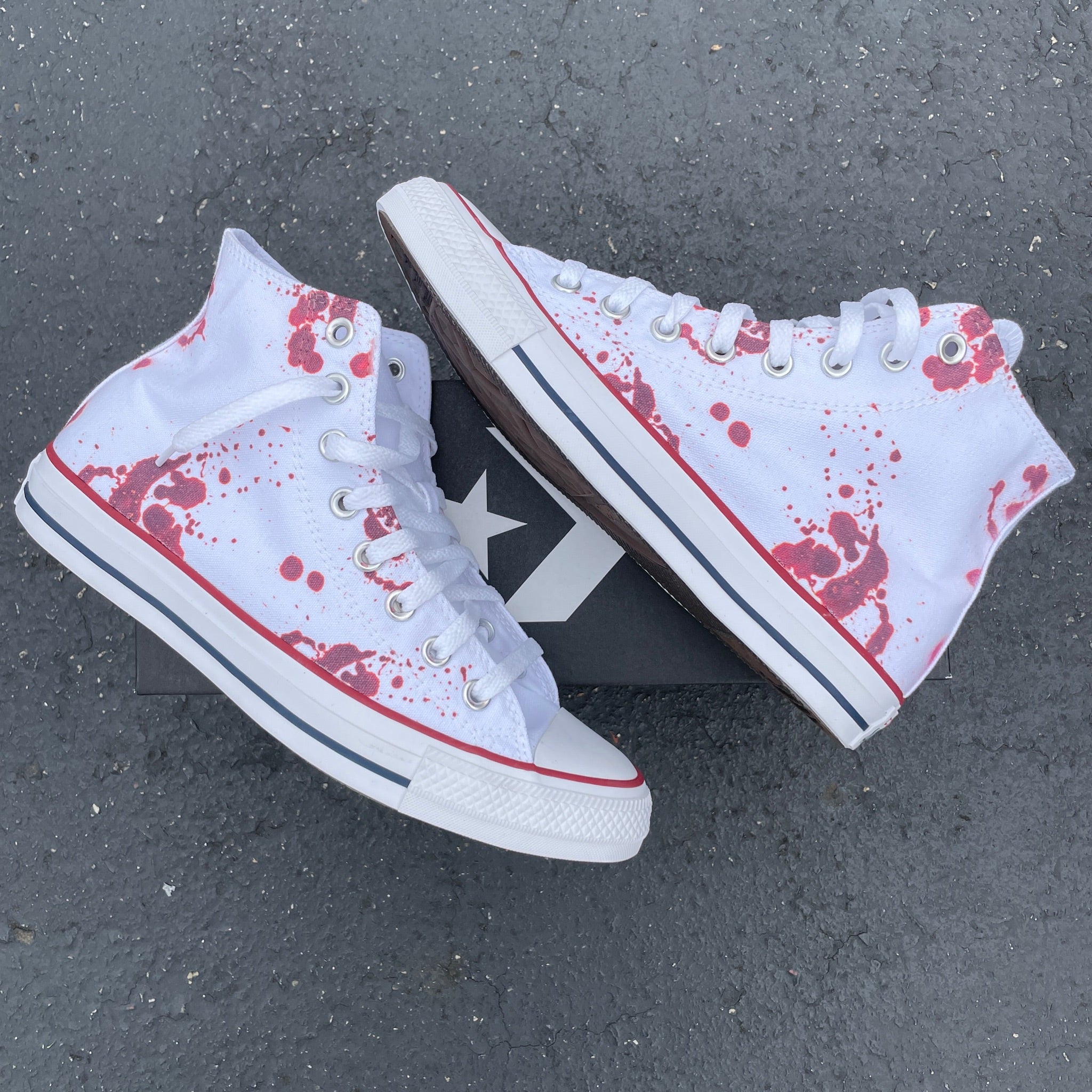 Blood Splatter White High Tops Custom High Top Sneakers Custom Converse Shoes