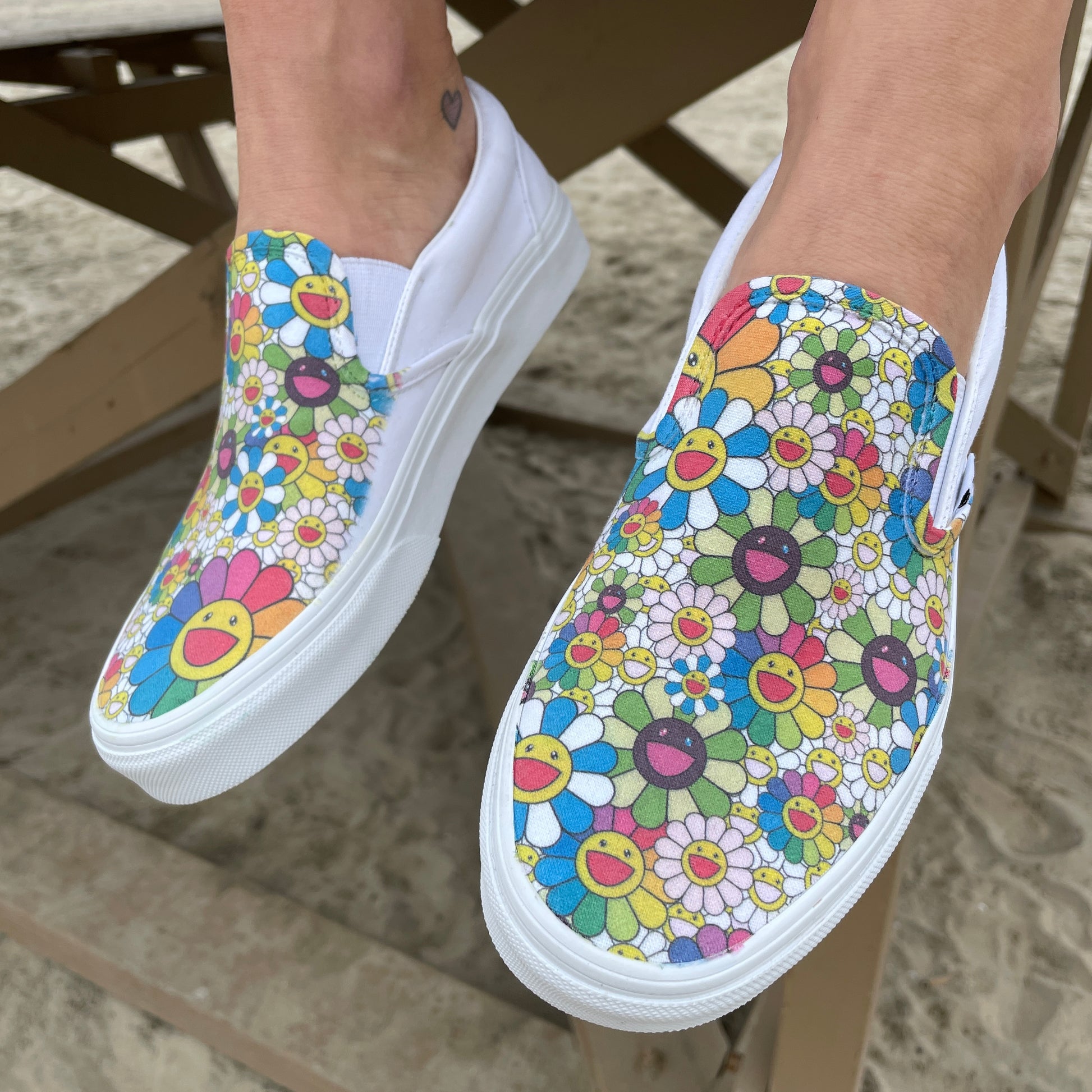 Takashi Murakami Rainbow Flower Sneakers - Custom Slip Ons – BlvdCustom