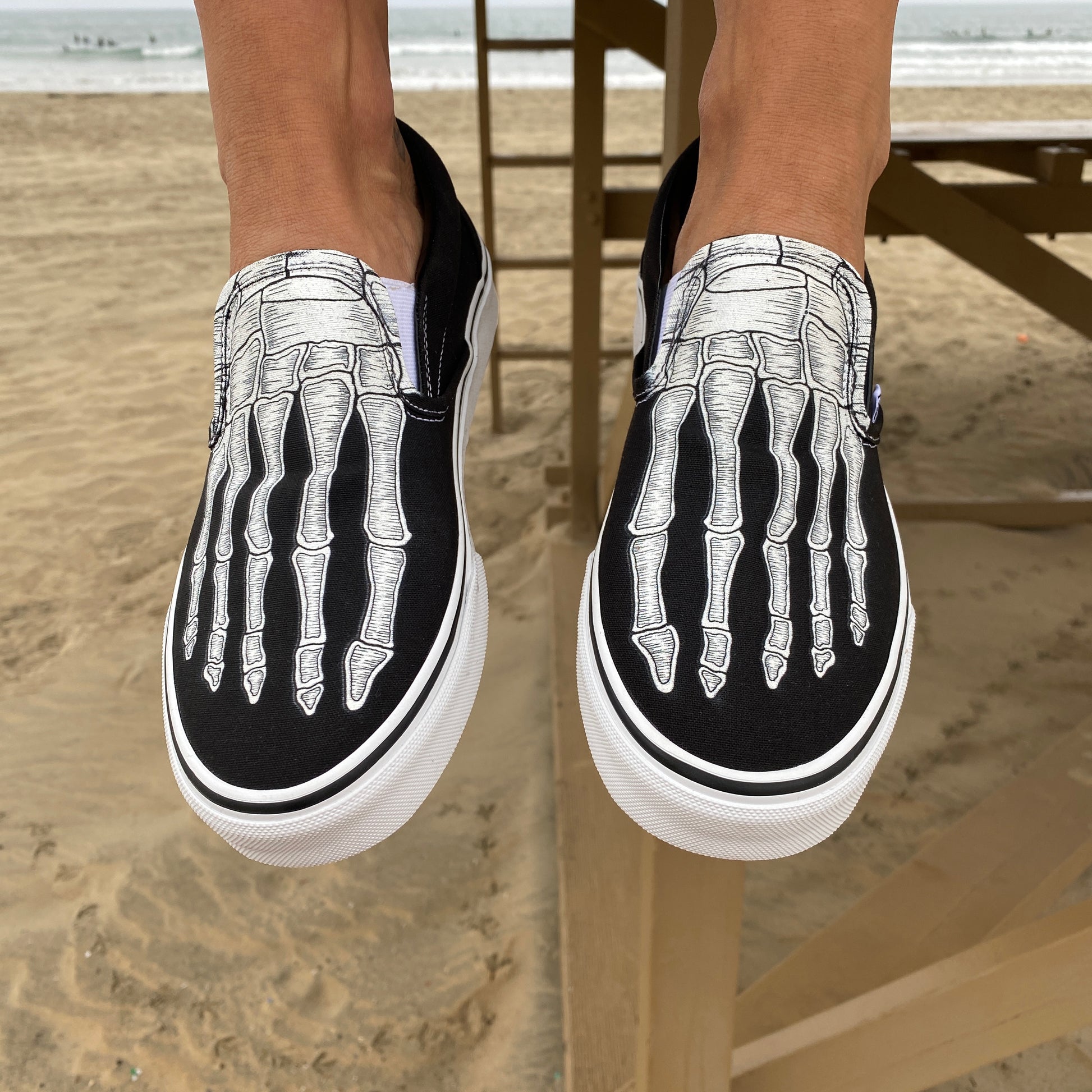 Custom Skeleton Feet X-Ray Slip Ons - Custom Vans Shoes